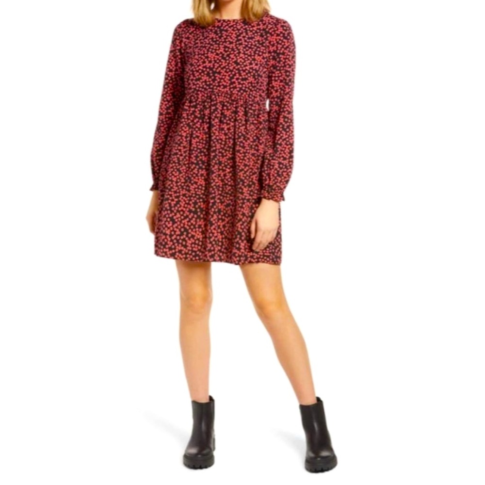 Nordstrom BP Black & Floral Long Sleeve Mini Dress
